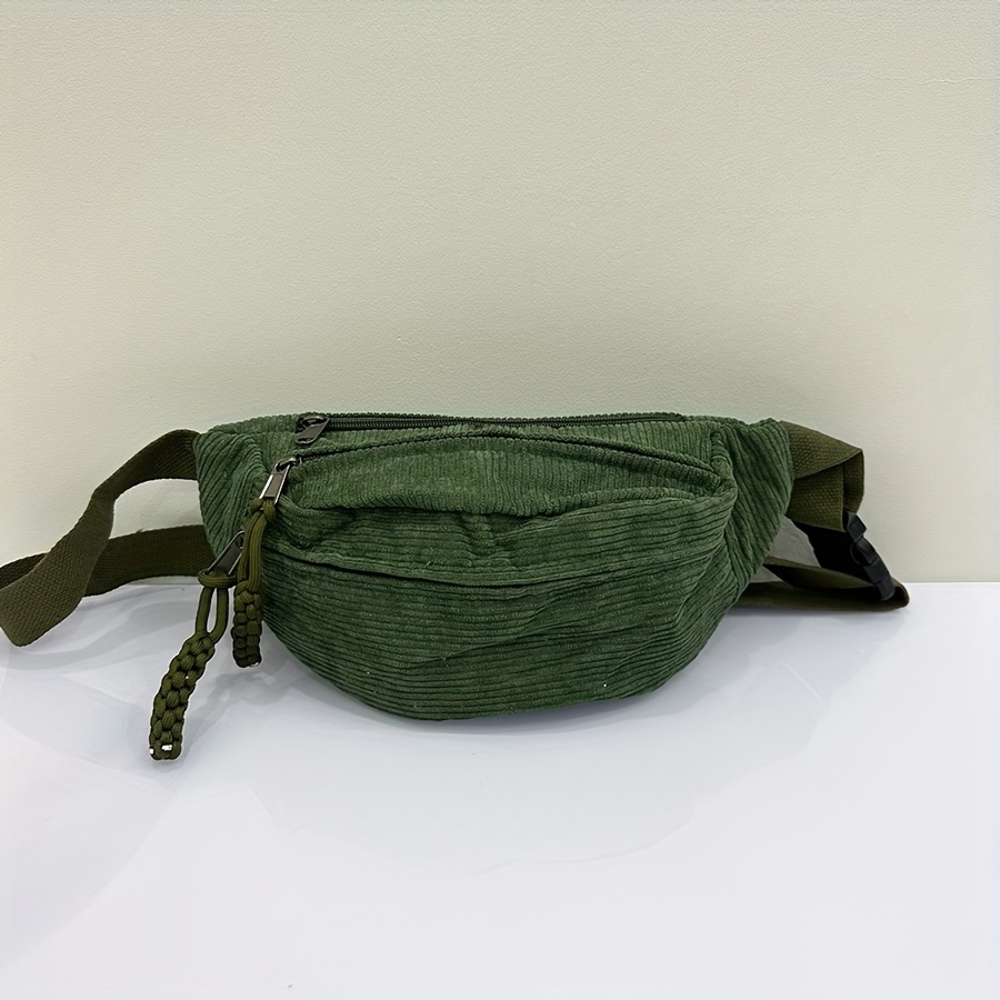 TEMU Corduroy Trendy Men's Fanny Pack, Sports Portable Lightweight Chest Bag, Carry-on Travel Bags, Versatile Solid Color Daypacks