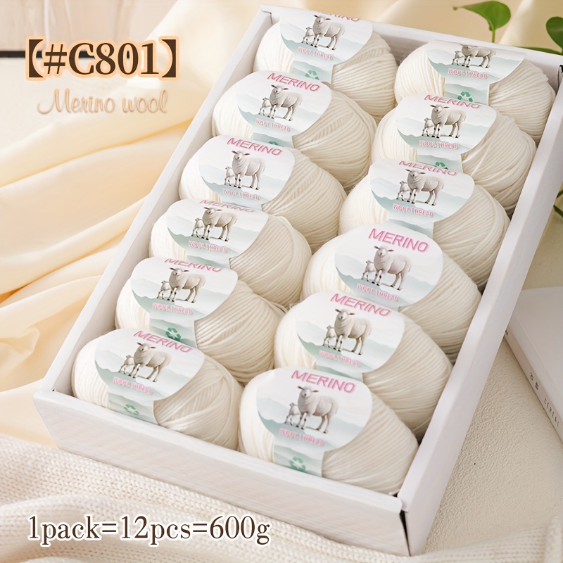[600g (21.1oz) Large Portion] 100% Merino Medium Fine Wool Yarn 12 Skeins Hand Knitting Yarn Soft, Skin-friendly, And Anti-pilling For Hand-knitted Sweaters, Scarves, Hats, Socks, Cardigans, Etc