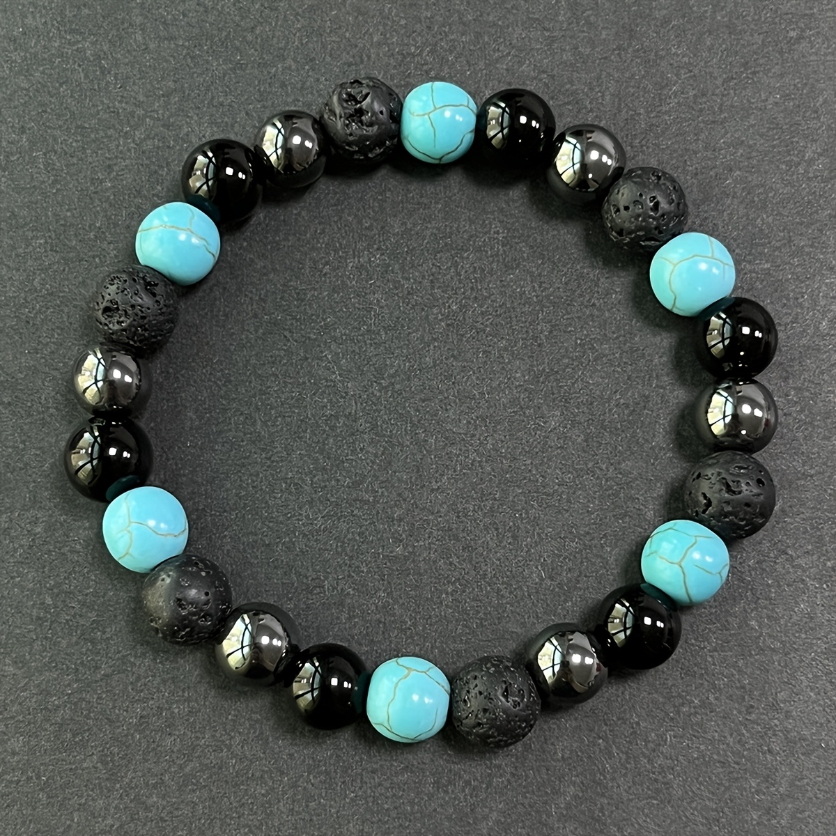 E-shop 1 Erdungs- und Schutzarmband | Handgefertigt mit 8mm Türkis und Obsidian, Vintage Mode Accessoire, Schützt die Aura vor negativen Einflüssen,