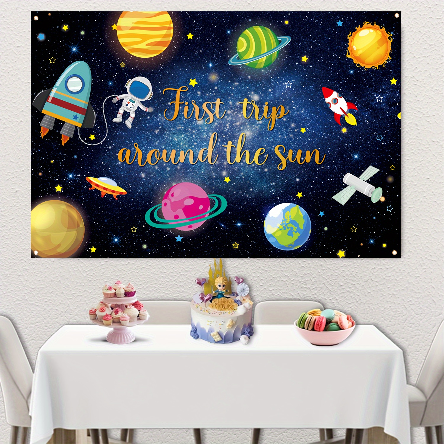 1pc, Polyester Material, Outer Space Theme 1-year-old Birthday ...