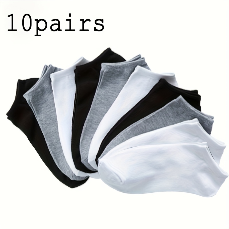 TEMU 10 Pairs Of Men's And Women's Black, White, And Gray Ankle Socks, Anti-odor And Moisture-wicking Summer Thin Socks, Lightweight Solid Color For