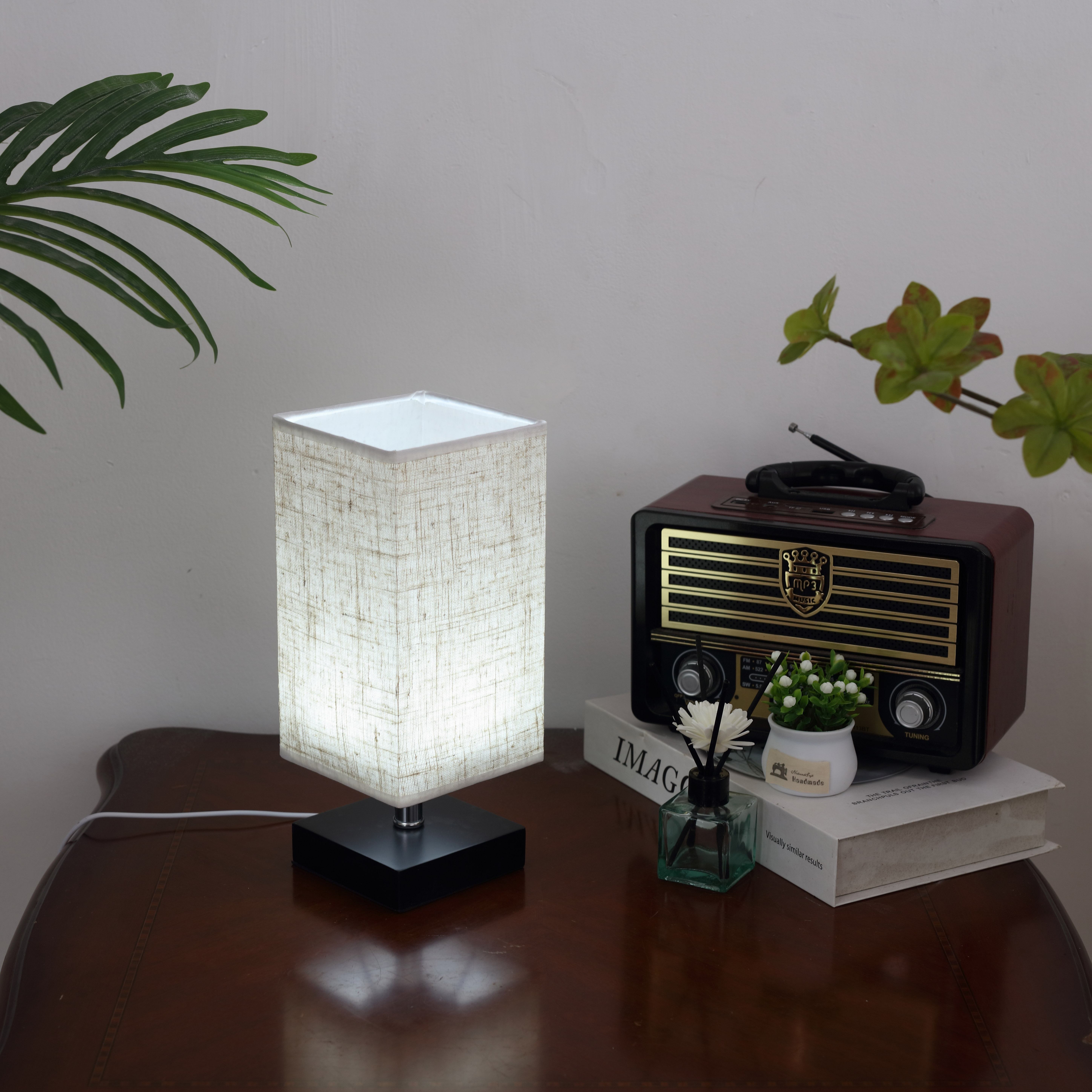 

Bedroom Small Table Lamp Bedside Table Lamp Simple Bedside Table Lamp With Square Cloth Reading Lamp Bedroom Living Room Office Dormitory Lamp Usb Plug-in -tone Lighting