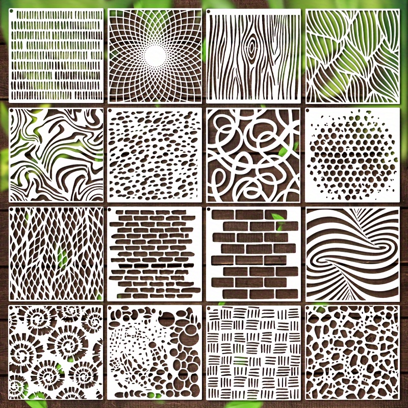 

16pet Process Templates With Artistic Texture Patterns For Drawing Cards, Making Graffiti Walls, Diy Crafts, Furniture Paper, Easy To Clean And Reusable (8 Textures)