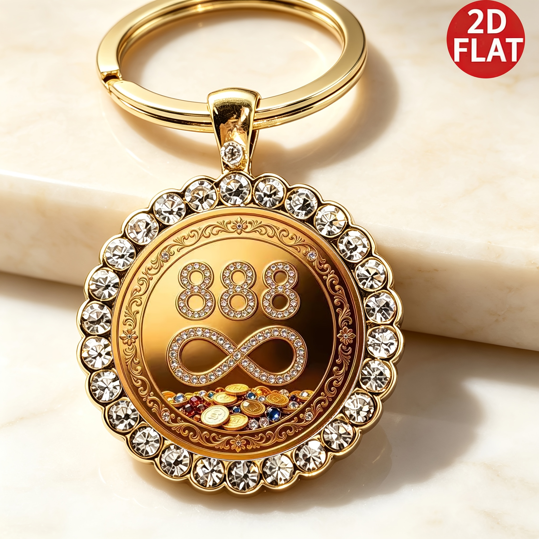 TEMU 1pc 2d Flat, Wealth Keychain | Fortune-attracting Get-rich Memorial Keychain, Metal Material Shui Keychain Meaning, Wealth Creative Gift