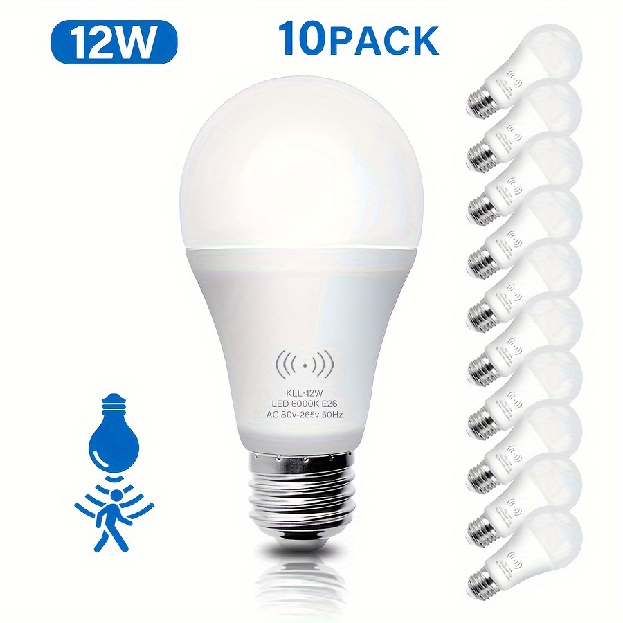 

5/10pack Motion Sensor Light Bulbs, 12w (equal To 100w)motion Detector Auto Activated Dusk To Dawn Security Led Bulb, E26 6000k Daylight Outdoor/indoor Lighting For Garage Porch Stairs Patio