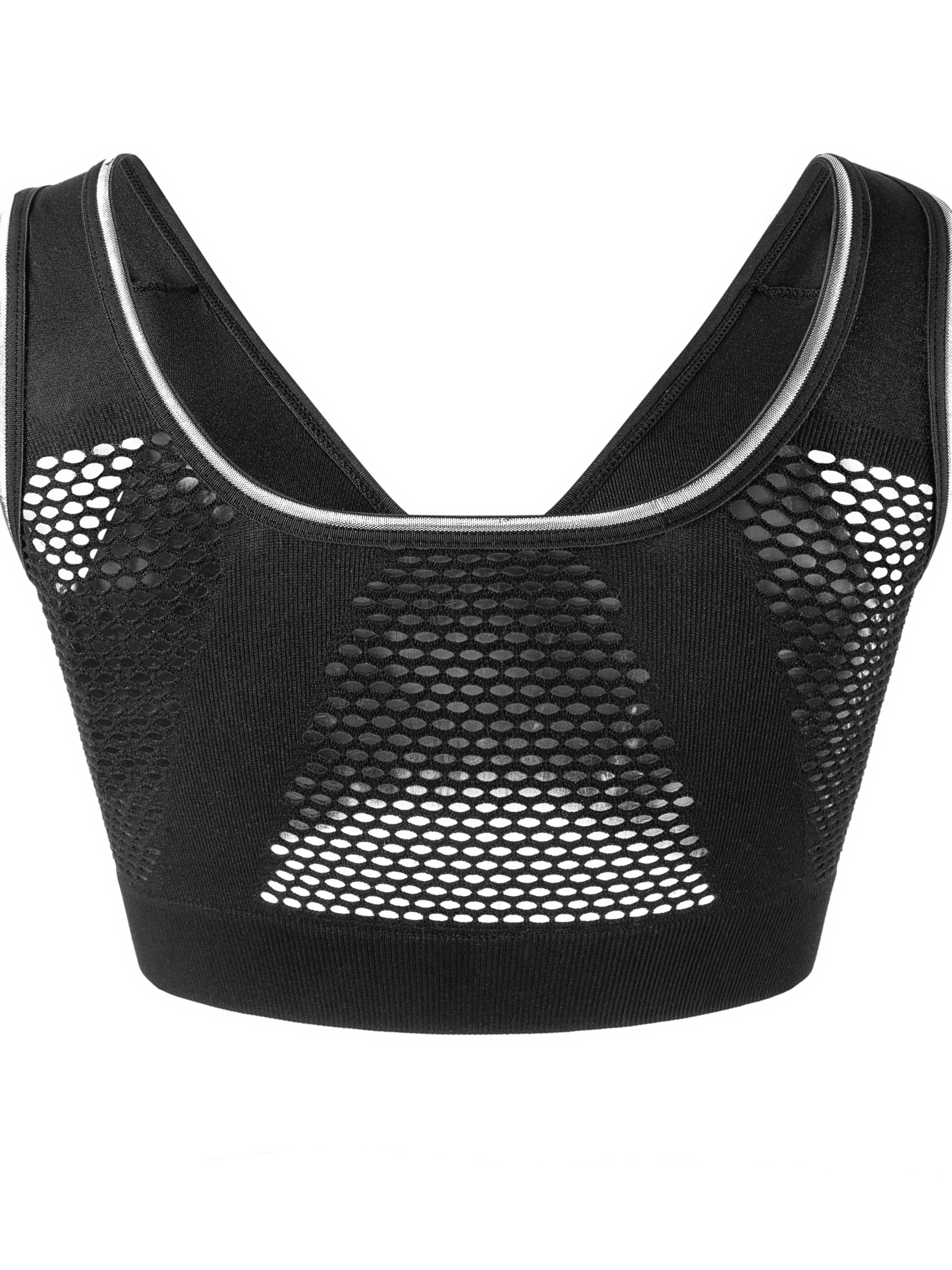 Plus Size Women's Yoga Running Sports Bra, Wireless, Hollow Out Mesh  Fabric, Breathable