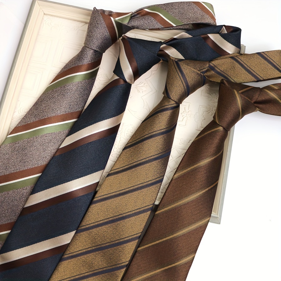 

1pc Men's Coffee Stripe Hand-tied Tie, Polyester, Suitable For Business, Casual, Party, Gift, Washable/dry Clean, Woven Fabric, Men's Fashion Accessory