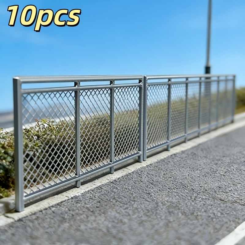 Image of 10pcs Set Of Miniature Metal Mesh Fence Models, Realistic Railway/road Sand Table Building Scene Model Additions (stickers Not Included)
