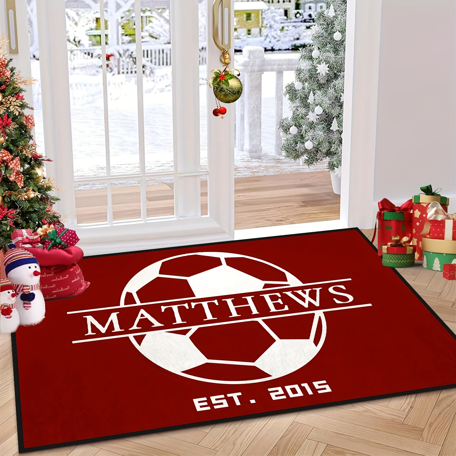 TEMU Custom Rug, Golden Fleece Area Carpet, Custom Soccer Themed Name Football Art Pattern Rug, Ideal Gift For Football Fans, Holidays, Birthdays,