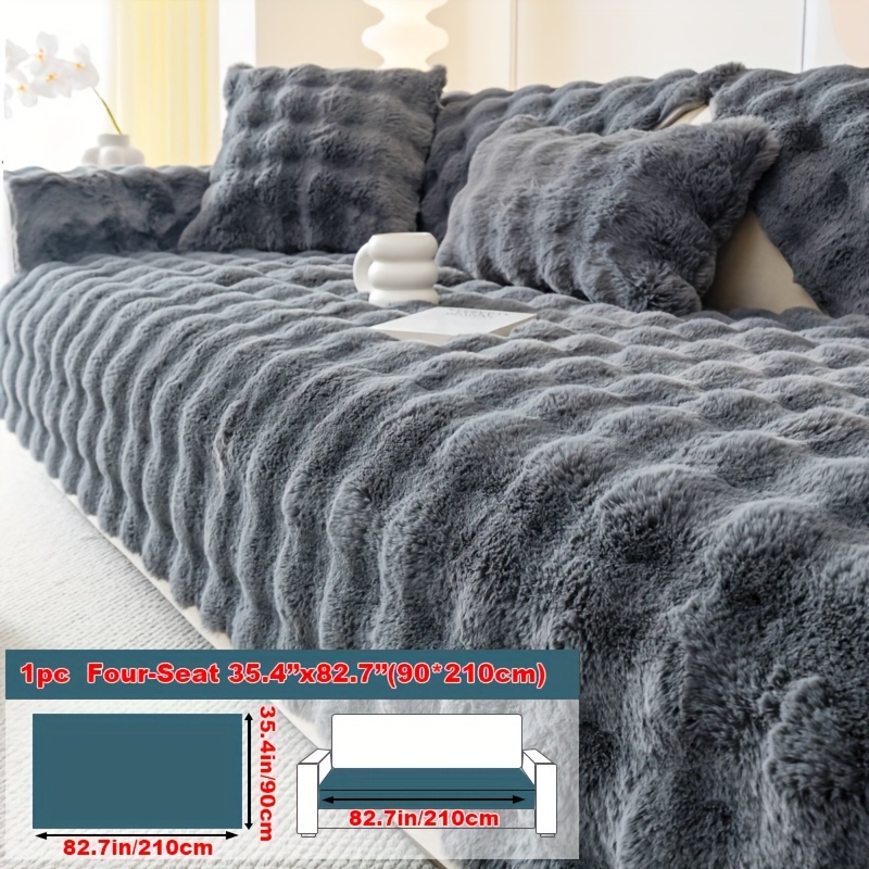 TEMU 1pc Faux Rabbit Plush Sofa Cover, Winter Warm Thickened Plush Soft Sofa Cover, Pet , Sofa Cover, Cushion Protection Cover, Anti Slip Sofa