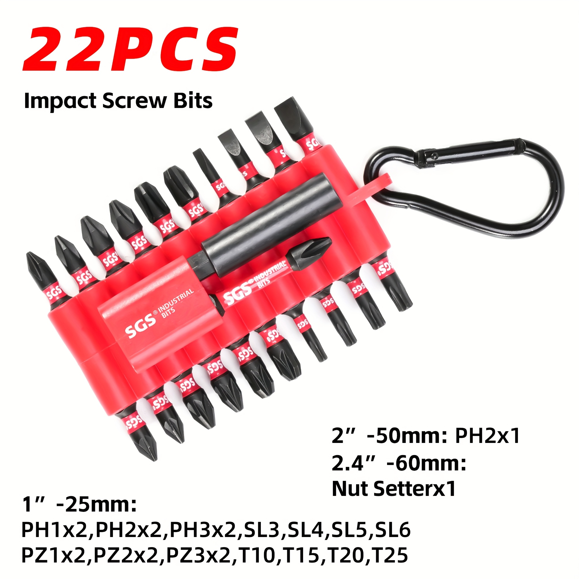 TEMU 25/50mm 22pcs Impact Screwdriver Set, Includes , Star, Flat, Screwdriver Bits, 1pc 60mm Extension Bar