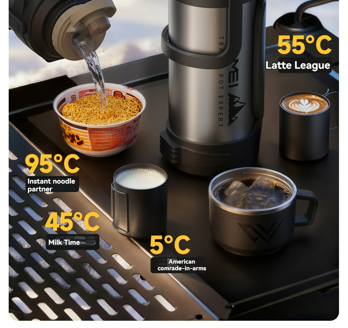 1 stainless steel large capacity in multiple sizes with a handle and cup lid featuring a tea storage compartment and maintaining temperature for suitable for outdoor use and camping Product details 14
