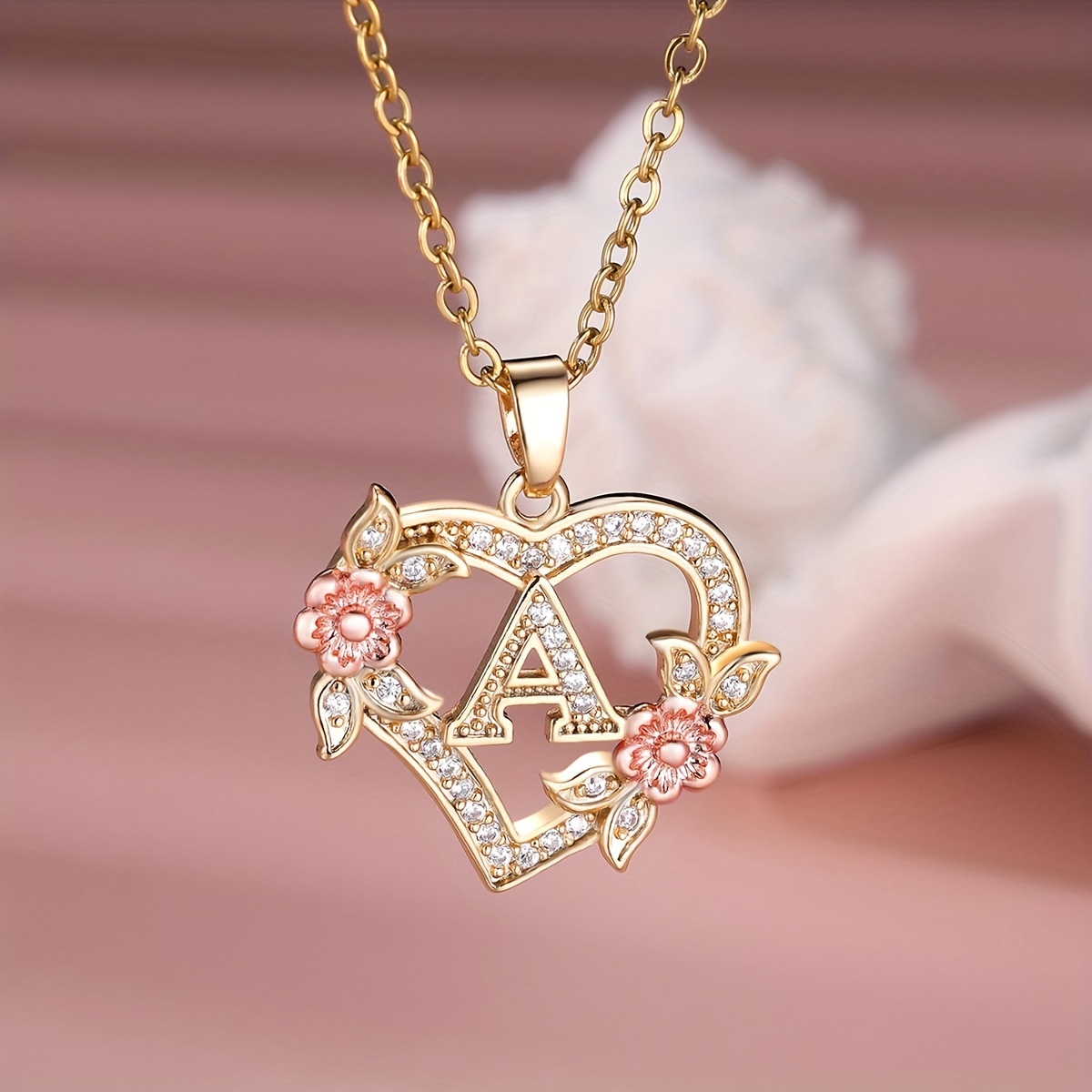 

Inlaid Shiny Zircon Love Heart Butterfly Letter Pendant Necklace Adjustable Copper Neck Jewelry Birthday Gift