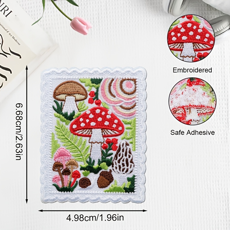 TEMU 1 pièce Patch thermocollant brodé Forêt de , Patch thermocollant Morille, Applique style pastoral naturel, Cadeau décoratif sol de forêt,
