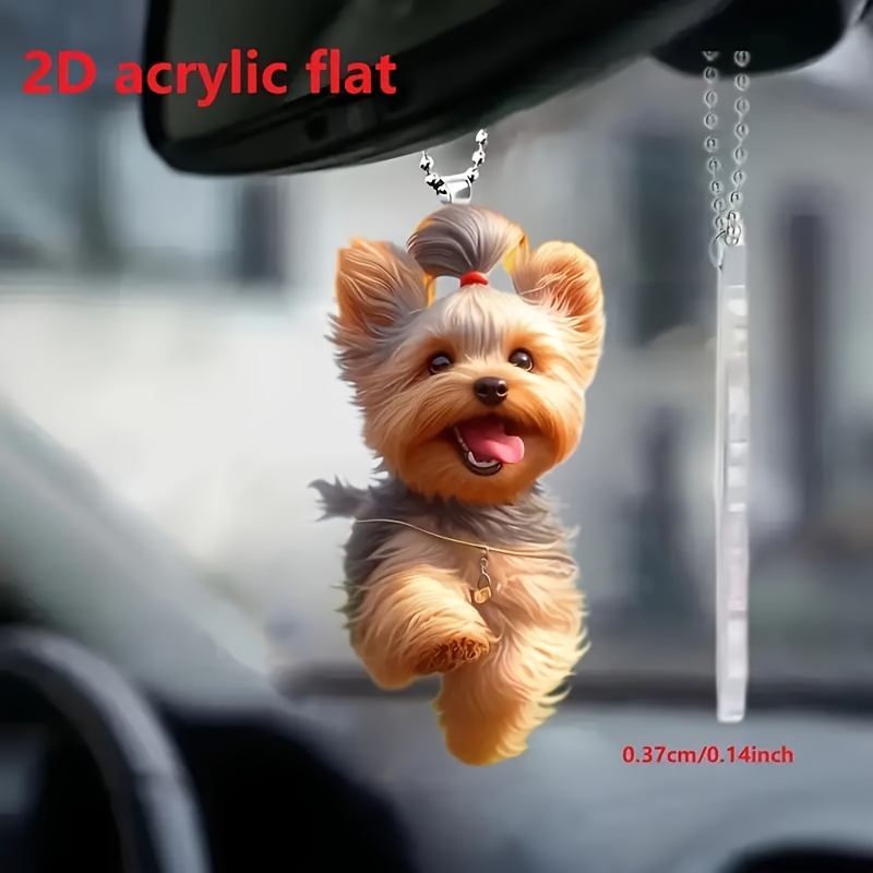 

1pc Happy Running Yorkie Dog Car Rearview Mirror Hanging Charm, Acrylic Flat Pendant For Keychain, Home Decoration, And Festive Ornament
