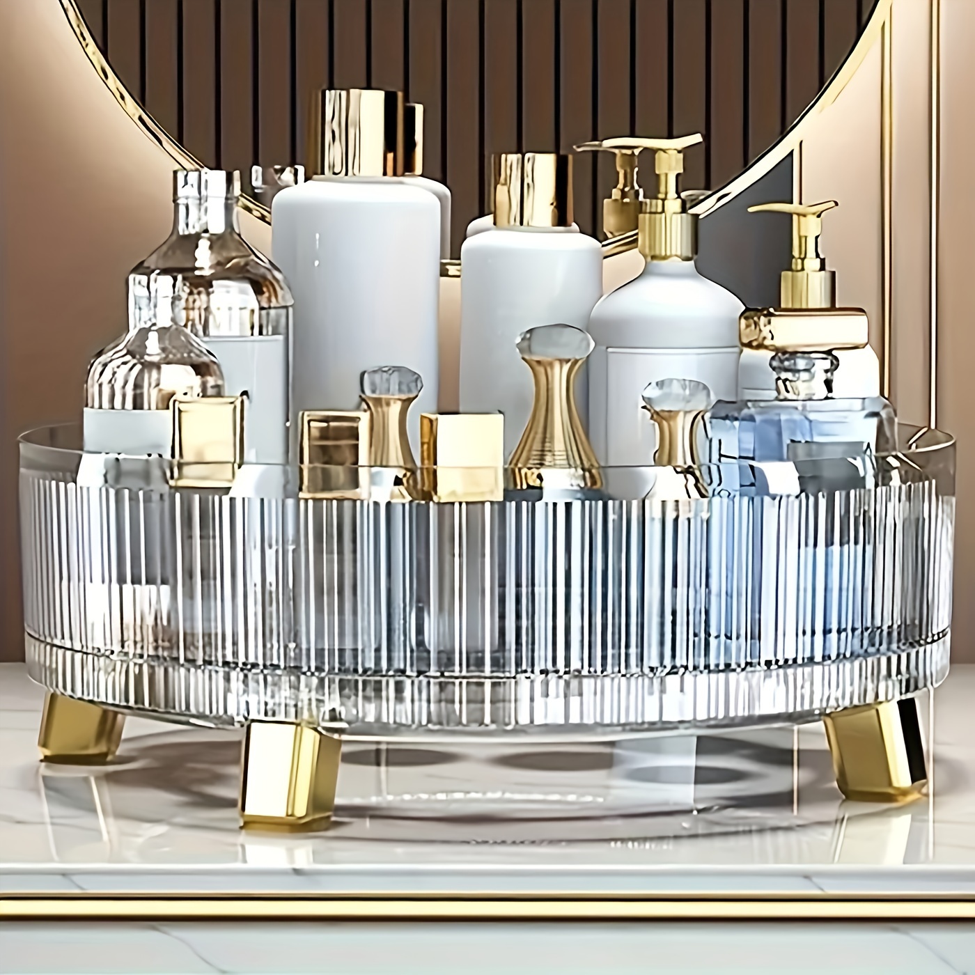 TEMU Dressing Table 360 ° Rotary Dresser, Bathroom Counter , Rotary Perfume Dresser, Large Capacity Cosmetics And Skin Care Products Dresser Dresser,