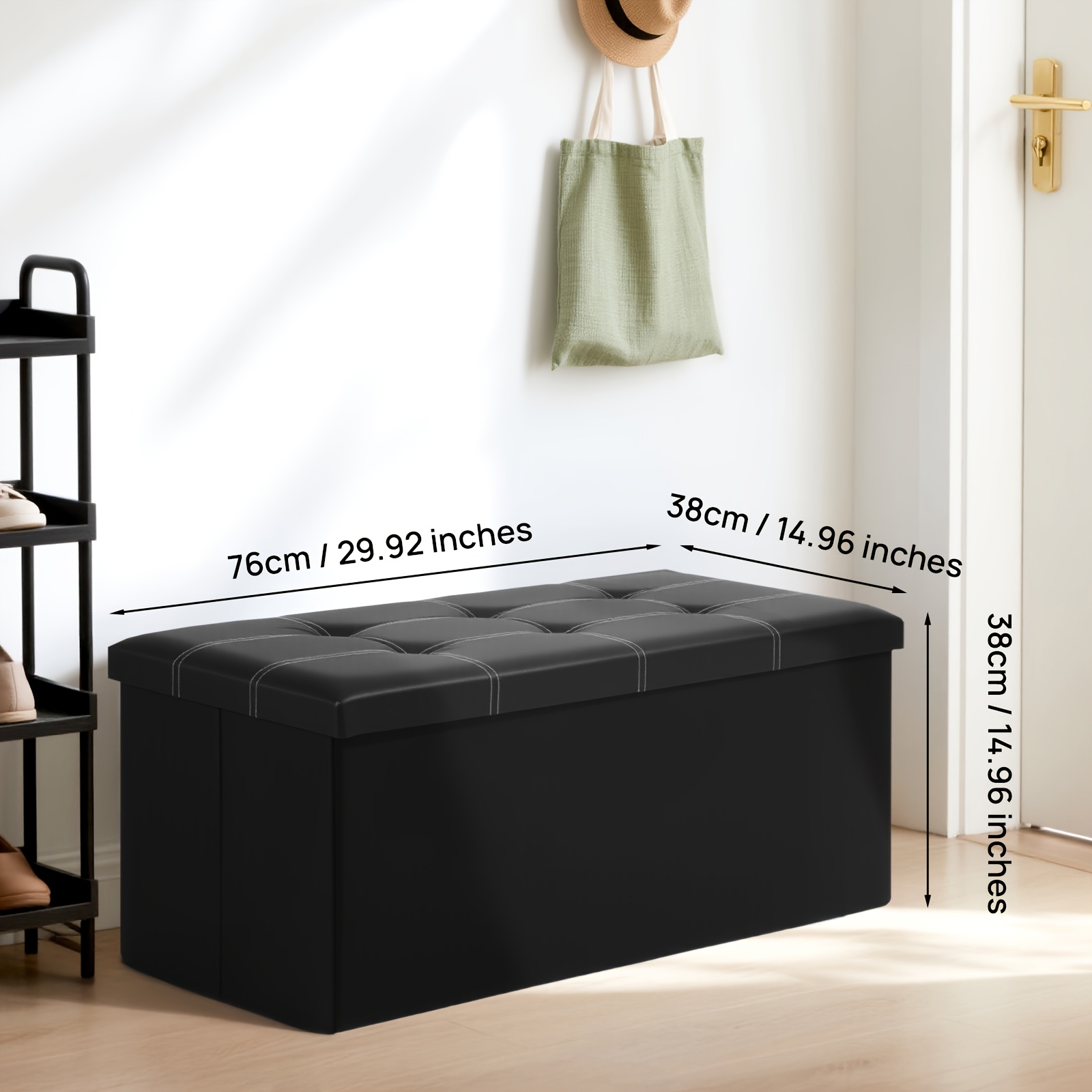 Image of 43 Inches Storage Ottoman Bench, Folding Ottoman Stool, Storage Ottoman, Storage Chest, Bed End Bench, Padded Seat, Storage Bench With Seating For Bedroom, Living Room