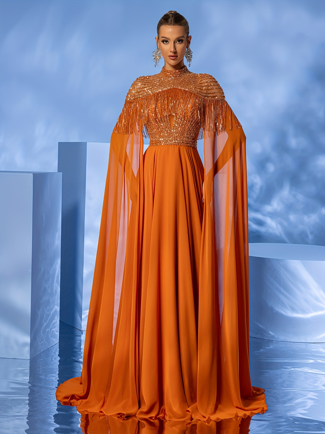 knee length dresses for ladies High-End Vintage Burgundy Beading Sequins Evening Dress Burgundy / 24W main image 0
