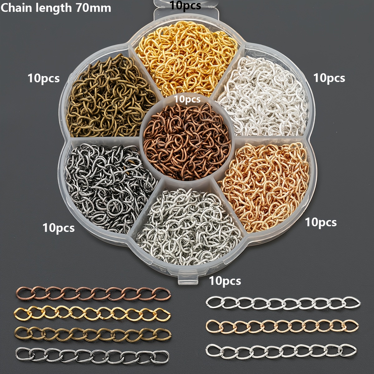 TEMU 70pcs/box Jewelry Making Chain Extender Plated Adjustment Chain 50mm/70mm Tail Chain Detachable Extender Jewelry Chain Suitable For Jewelry