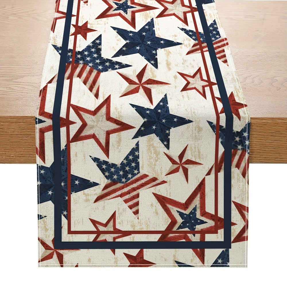 

1pc, Table Runner, Patriotic Stars Pattern Table Runner, July 4th Usa Day Theme Holiday Table Runner, Suitable For Indoor And Outdoor, Household Party Decoration
