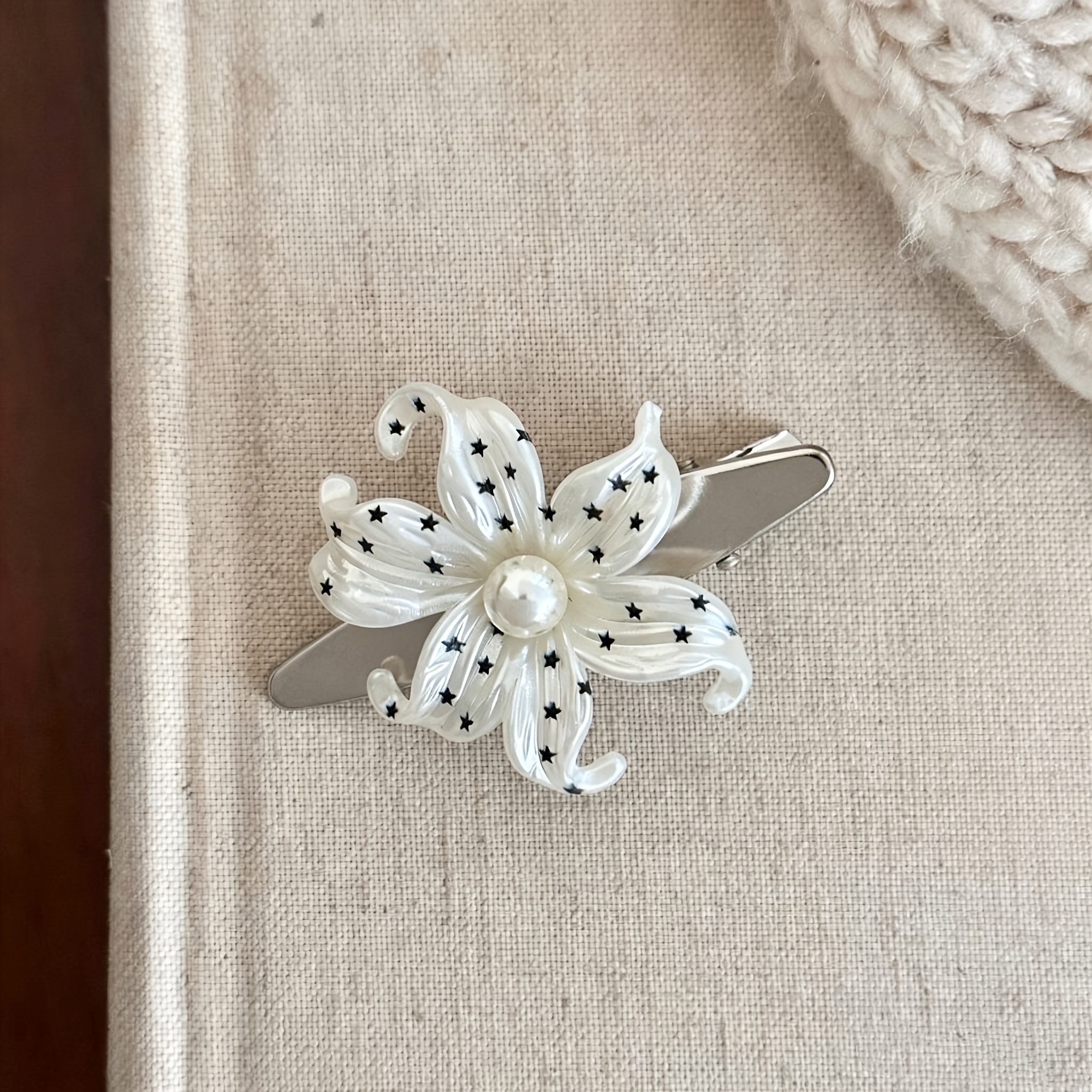 2pcs French-Style White Polka Dot Flower Hair Clips Set