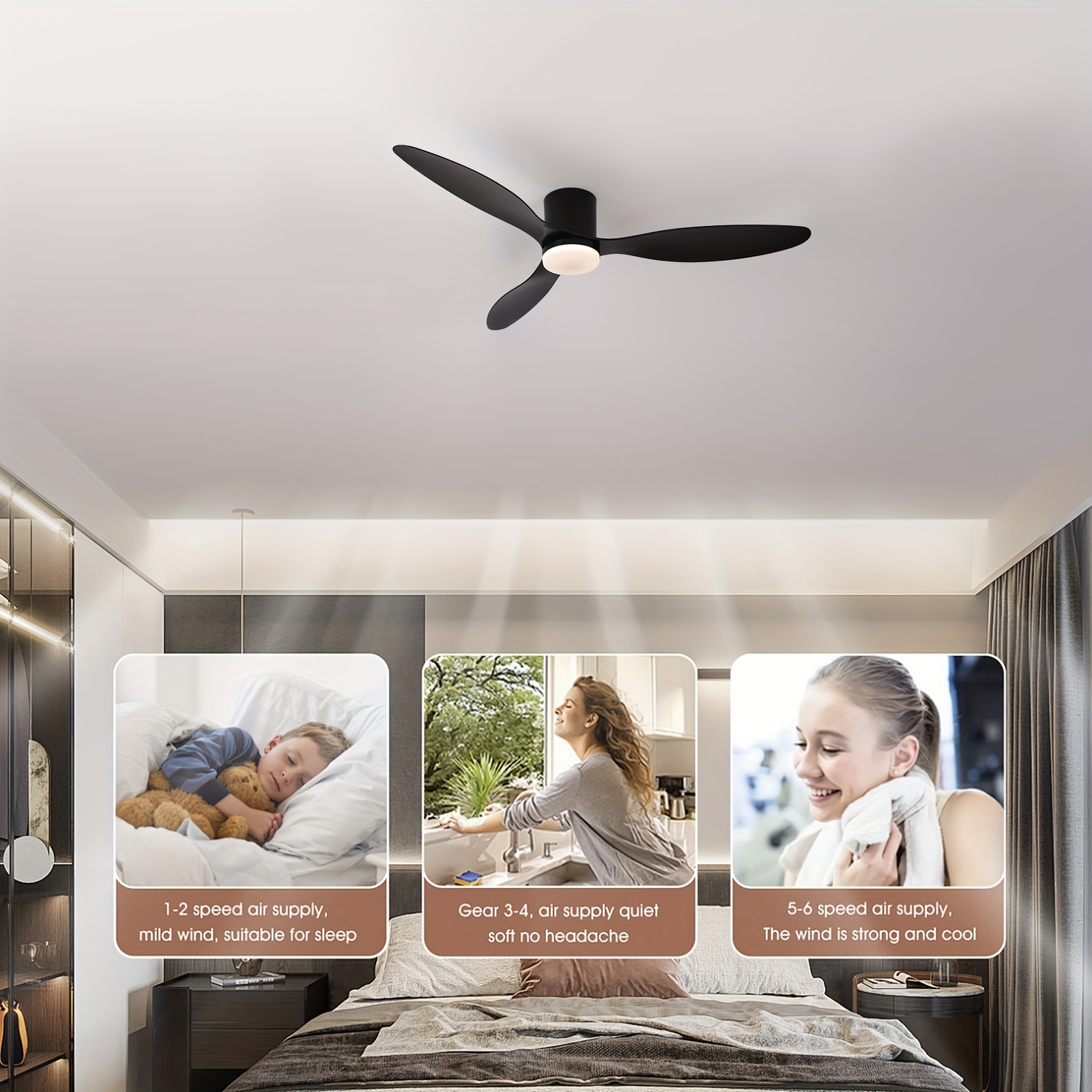 1pc 52-Inch Low-Profile Ceiling Fan with Light and Remote Control, 6 Speeds, Dimmable LED, Smart Timer, DC Motor, Suitable for Indoor or Outdoor Use in Dining Rooms, Living Rooms, Bedrooms, Etc