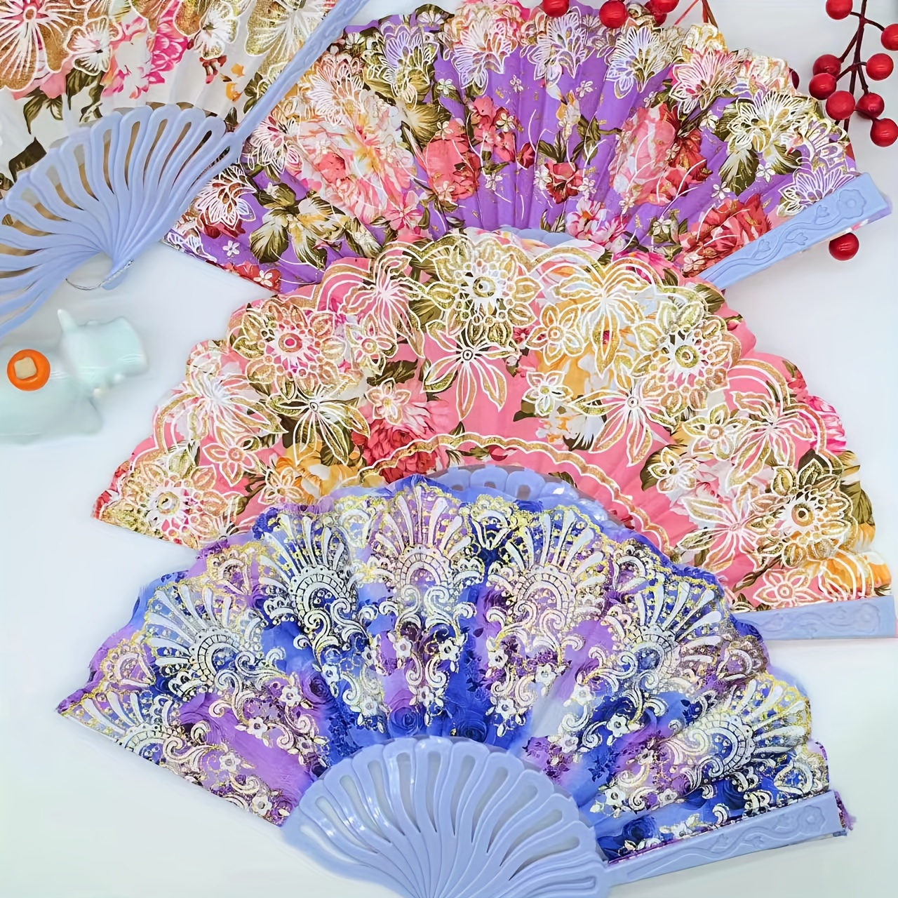 

12 Pcs/6 Pcs Floral Embroidered Foldable Fans - Summer Fashion Accessory For Ladies - No Power Required
