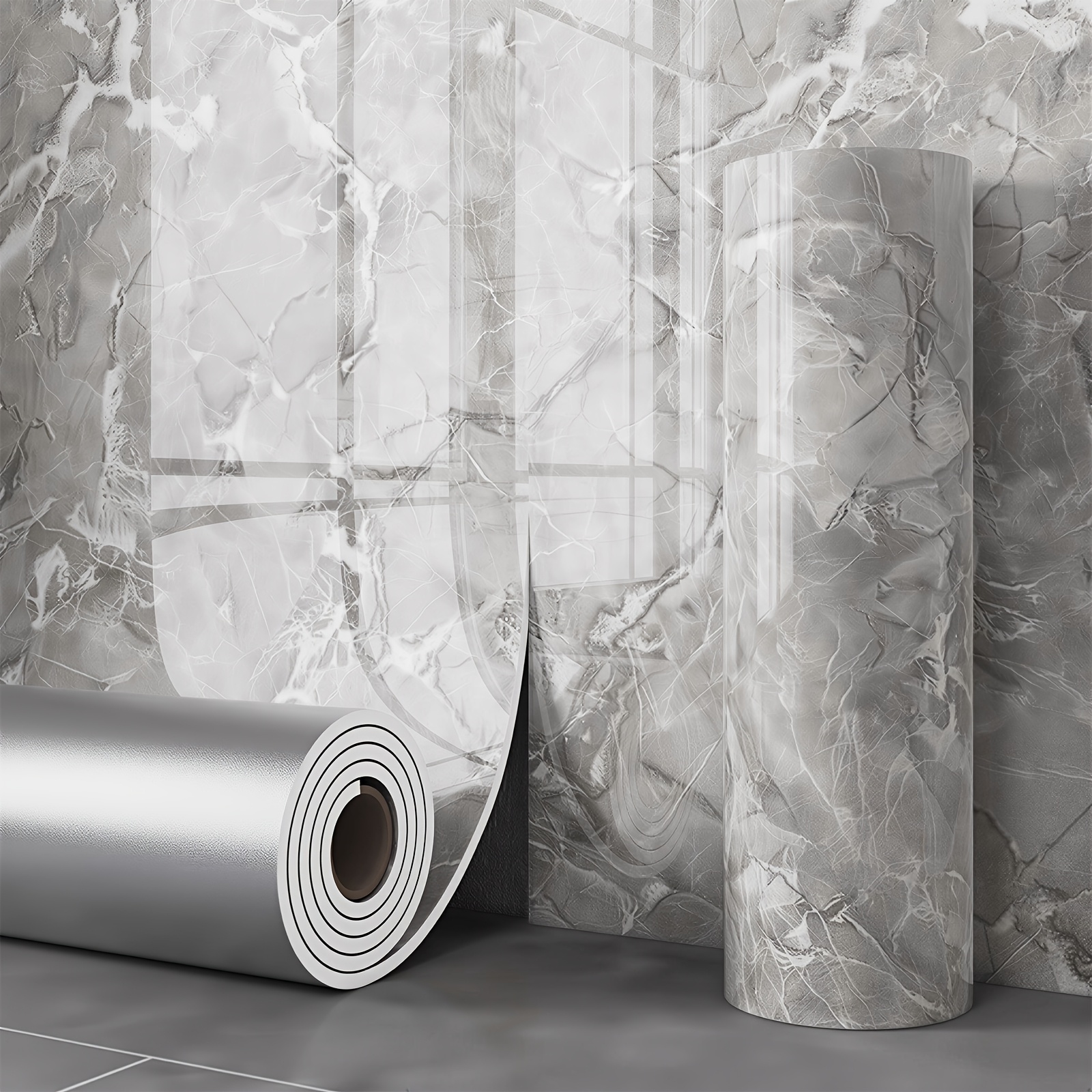 TEMU 1 Roll Self-adhesive Marble Wallpaper Suitable For Wood Floors/ceilings/walls - Thickened Pet Film With Glossy, Tile Panels For Home Renovation,