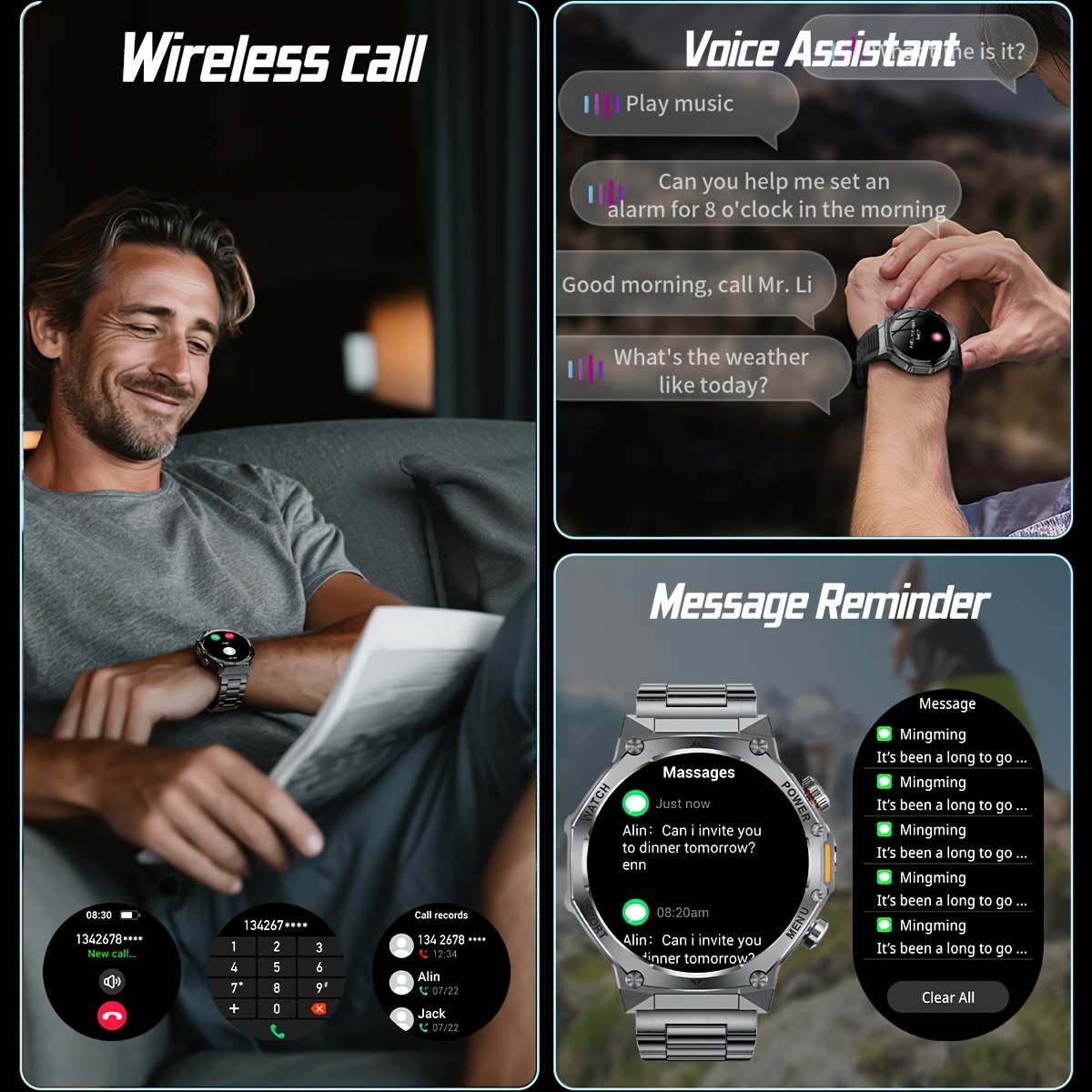 smart watch for men answer make call 1 80 inch smartwatch with 800mah batteries outdoor flashlight 100 sports activity ipx8 high quality for iphone and 2 straps Product details 5