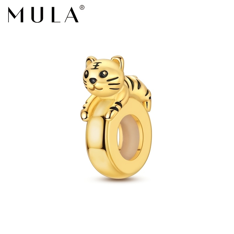 TEMU 1pc 18k Golden Plated Cute Tiger Animal Charm Spacer Bead Fit Original Bracelet Necklace, Perfect For Daily Wear, Birthday Gift & Making, Lovely