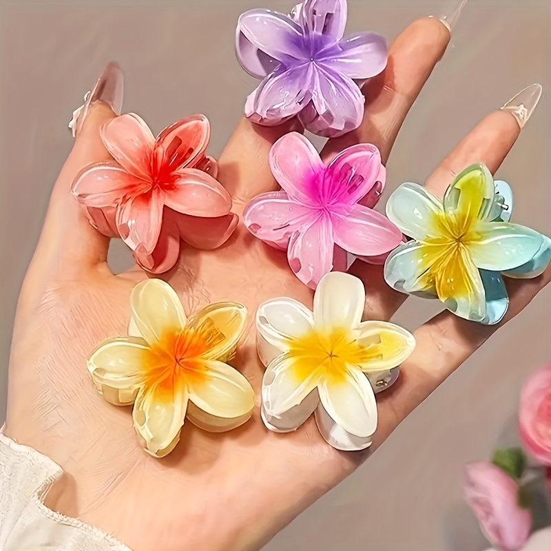 TEMU 7pcs Gradient Color Flower Hair Clips Spring And Summer Fashion Travel Additions Large Cute Gift Hair Clips
