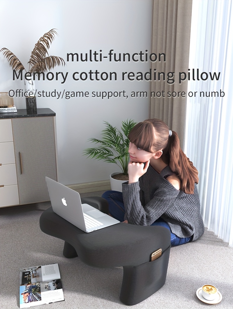 Reading Pillow with Arm Rest and Lap Desk, Removable and Washable Cover, Medium Soft Knitted Fabric, No Printing, 100% & Polyester, 200-250 g/㎡, for Bed Office Small Table Home Bedroom Lazy Bay Window Desk Dormitory Laptop Computer Desk Movable