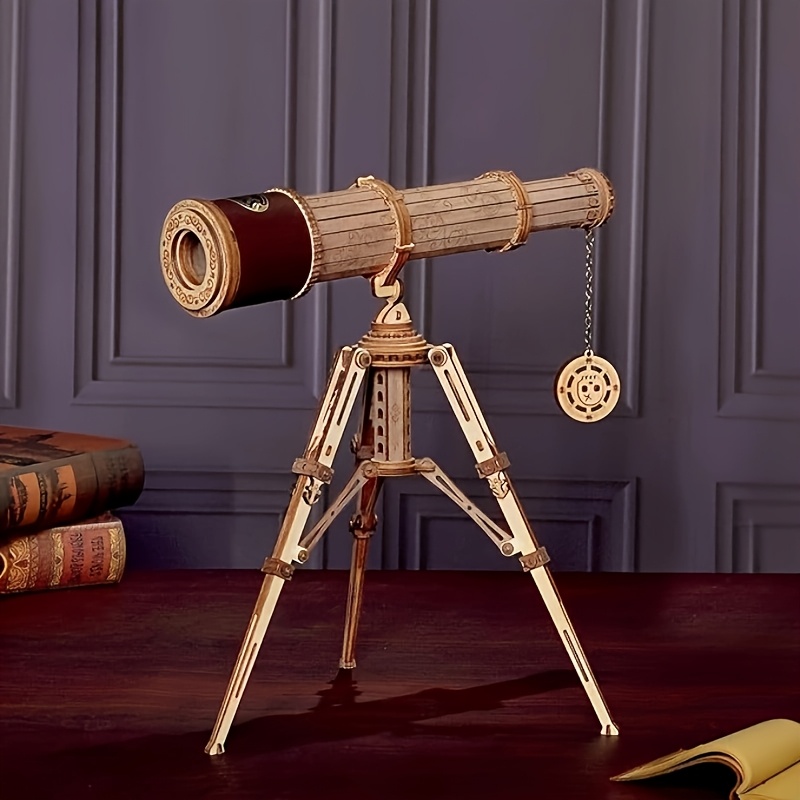 TEMU ROKR 3D Puzzle Télescope en Bois, Trépied Modèle avec Grossissement 3X, Cadeau Éducatif STEM pour Adultes et Adolescents de 14 Ans et Plus