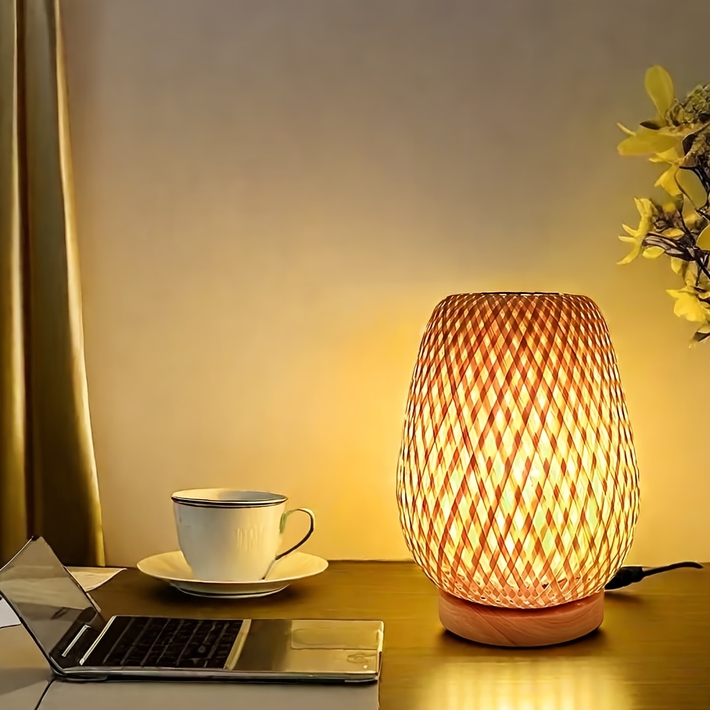 

Vintage Bamboo Woven Led Night Light - Usb Powered, Modern Chinese Style With For Cozy Bedroom Ambiance