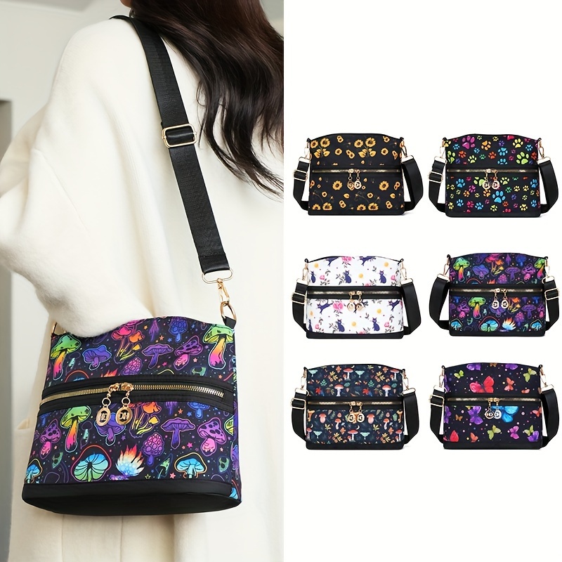 

Women' Crossbody Bag, Floral Print, Color, Oxford Fabric, Waterproof, Detachable Shoulder Strap, Zip Closure, Polyester , Random Print, Urban Style, Edging