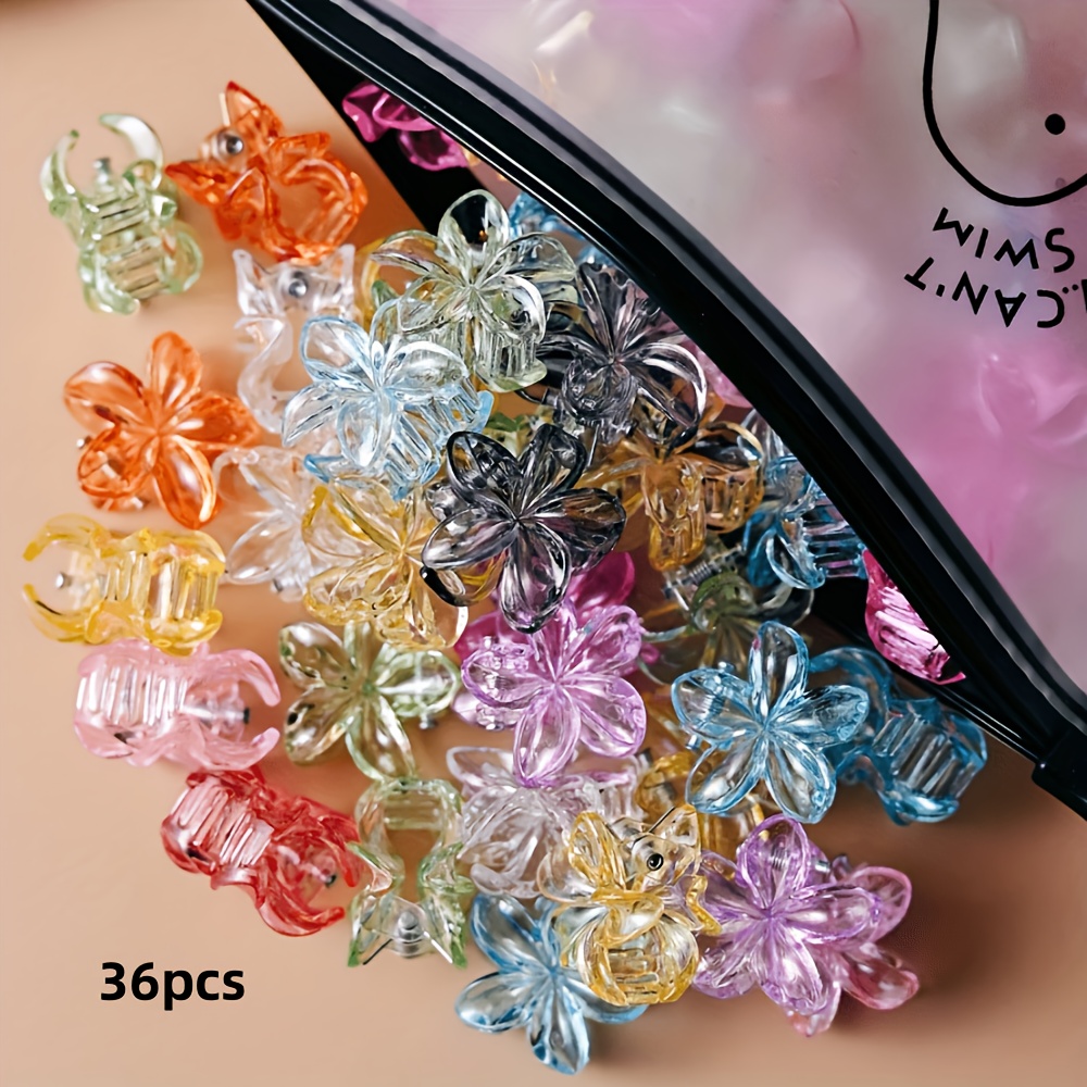 Image of 36pcs Random Color Transparent Iridescent Mini Flower Hair Clips, Minimalist Cute Bangs Side Claw Hair Accessories, Suitable For Daily Wear, Ideal Gift