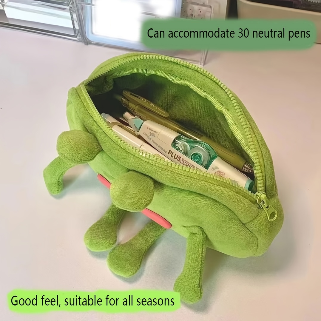 

1pc Frog-shaped Plush Pencil Case - Spacious & Stationery Organizer With Zipper, Holds 30 Pens, Ideal For School Supplies Or Cosmetics, Perfect Birthday Gift For All , Pencil Holder For Desk