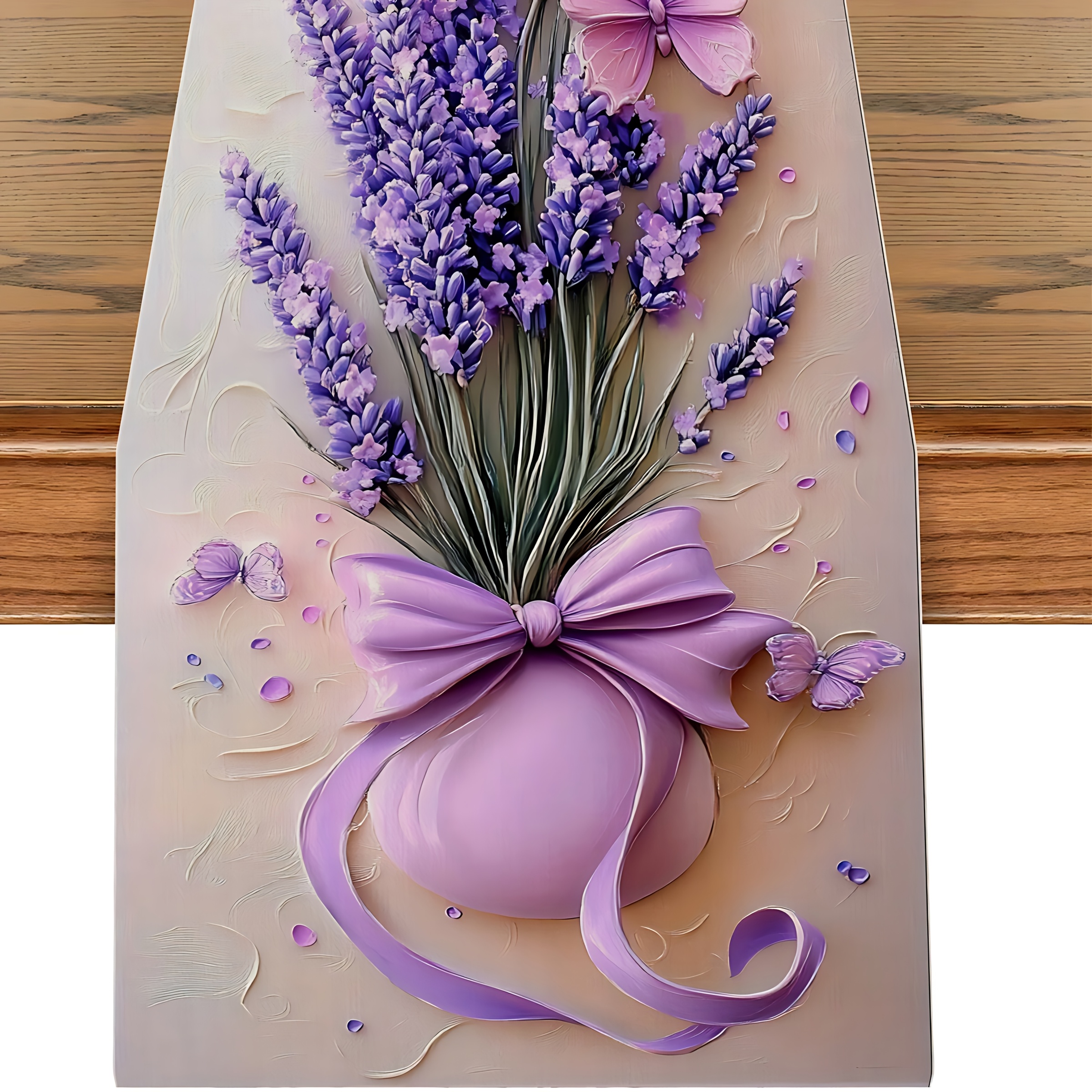 E-shop ., 2D flacher verträumter lila Schmetterling-Lavendel-Tischläufer mit eleganter Schleifendekoration, eine warme romantische , die das Esszimmer-