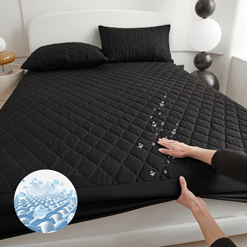 

[] 1pc Waterproof Bed Sheet (without Pillowcase), Anti-slip, Dust-proof And Urine-proof Mesh Quilted Mattress Cover, Minimalist Monochrome Blue Mattress Protector