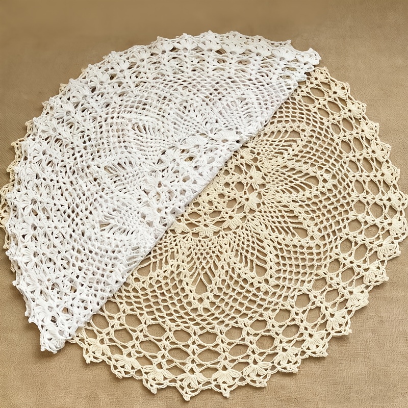 TEMU 1pc 23.7-inch Handcrafted Crocheted Tablecloths In Vintage Lace Style, Suitable For Wedding Parties, Usable As Lamp Shades Or Sofa Covers In