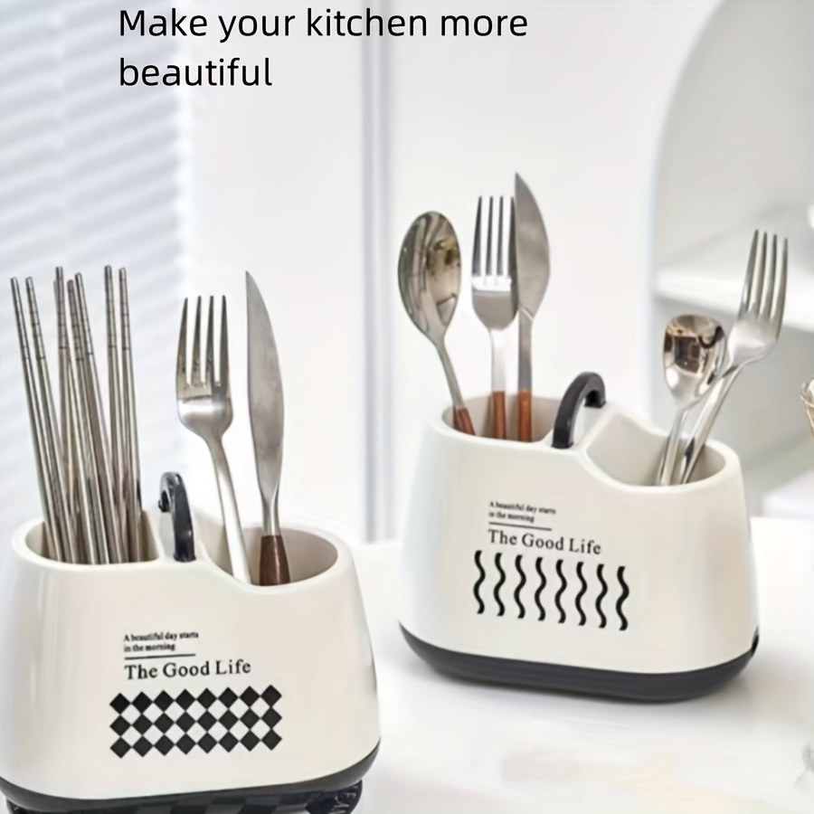 1pc modern plastic utensil holder kitchen cutlery caddy flatware storage organizer spoon and fork container countertop decor home kitchen essentials details 0