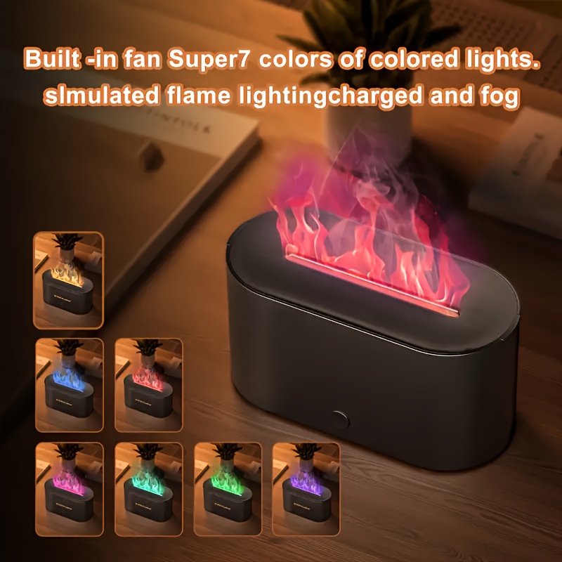 

7-color Simulated Flame Humidifier With Flame-shaped Smoke Design For Bedroom Use. Essential Oils Added As An Air Diffuser For Home, Office, Gifts, And Ambient Lighting