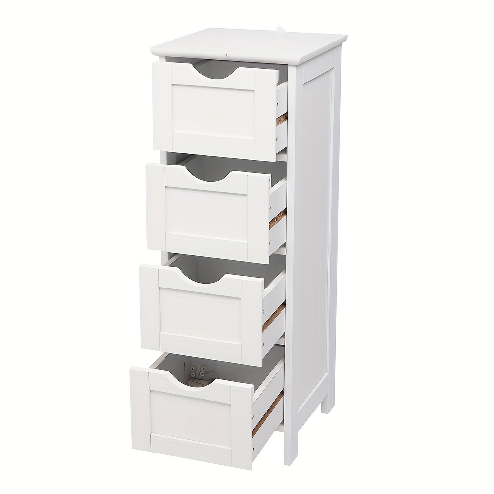 Bathroom Cabinet With 4 Drawers White Painted Medium Fiberboard Cabinet, Wooden Side Storage Organizer For Stalls, Food Trucks, Cafes, Catering