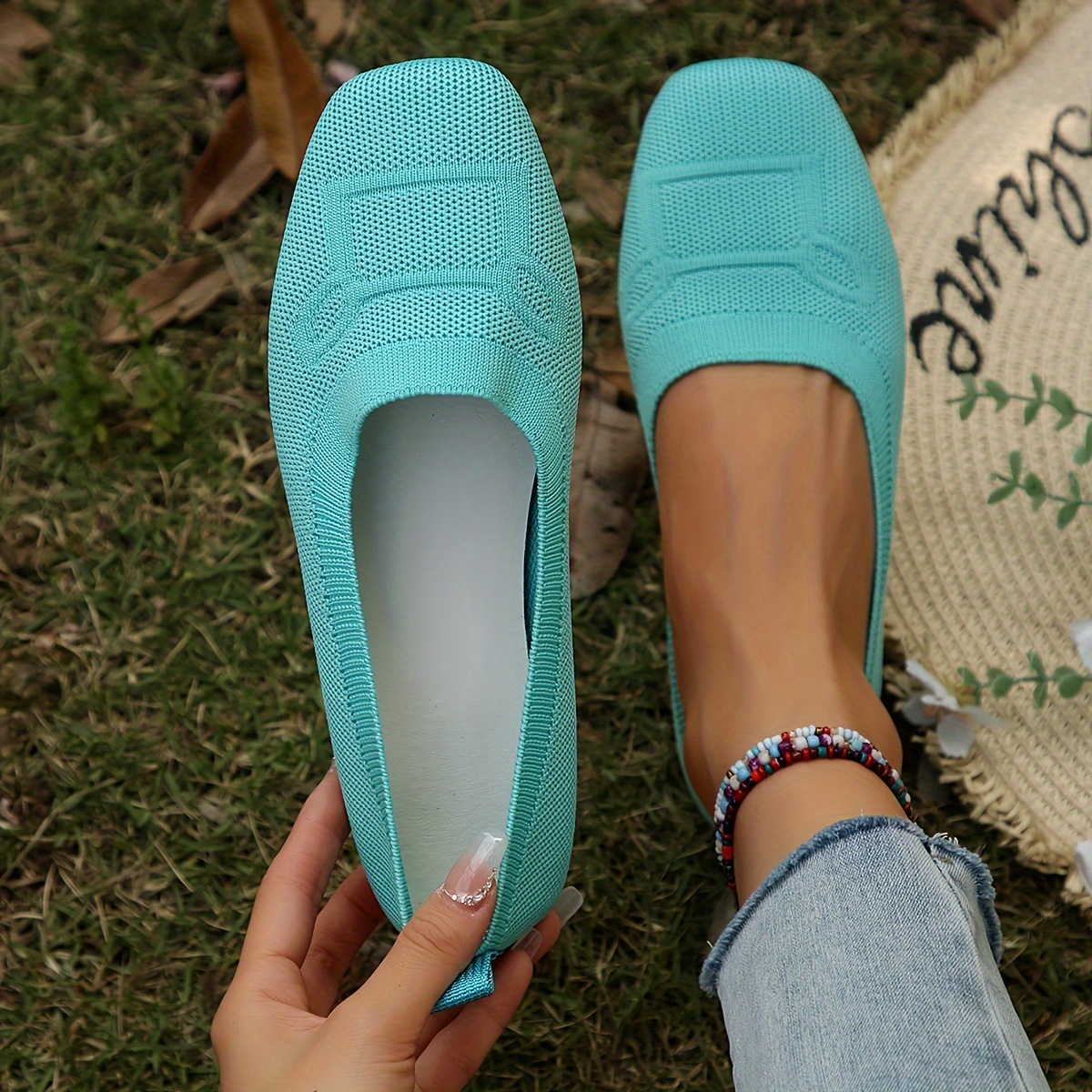 

Women's Breathable Flying Woven Flat Shoes, Casual Square Toe Slip On Shoes, Lightweight & Comfortable Shoes