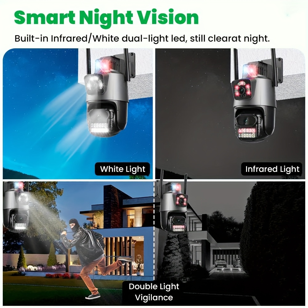 Cámara de seguridad inteligente inalámbrica WiFi 6MP HD: Vigilancia de video HD de seguridad doméstica con lentes dobles, 360° Pan/Tilt/Zoom, visión nocturna de color, audio bidireccional, seguimiento de movimiento - Ideal para mascotas/jardín/calle/monitoreo, instalación fácil, enchufe europeo