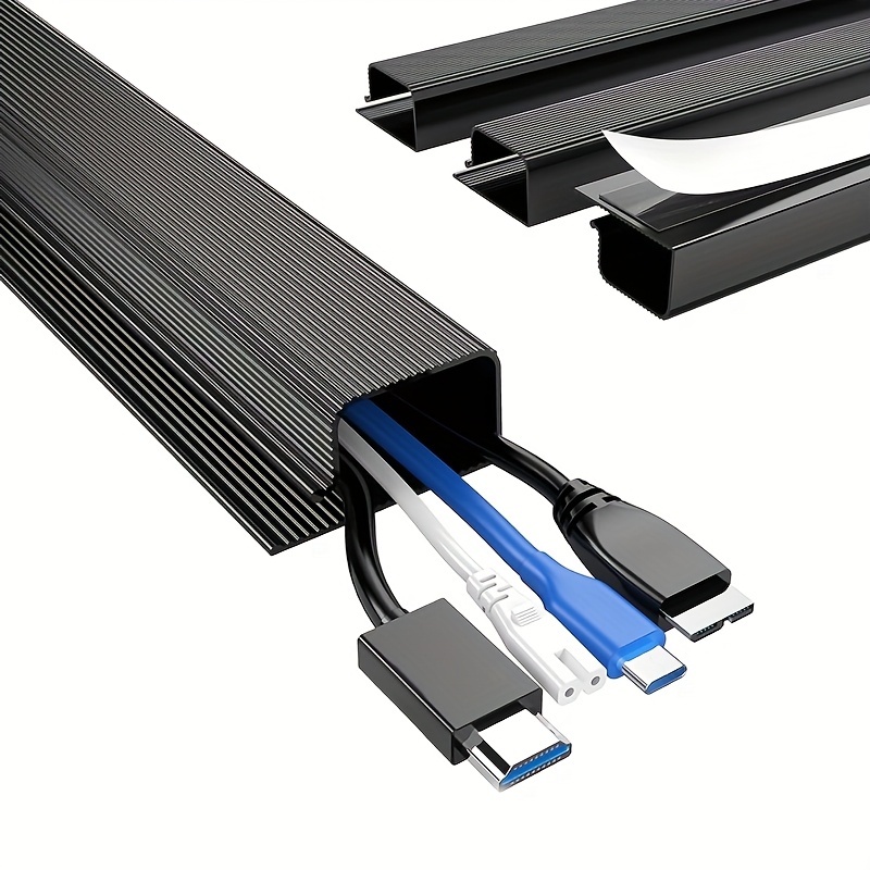 TEMU Set Of 4 Under Desk Cable Organizers - J Channel Cable , 62.8'' Cord Concealer - Self-adhesive Cable Organizer For Desk Wire Management - Cable