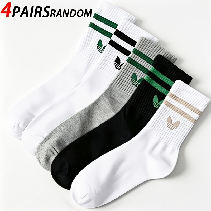 TEMU 4-pair Random Assortment Of Unisex Striped Mid-tube Sports Socks, Simple And Comfortable For Casual Attire, Versatile For Casual And Styles,