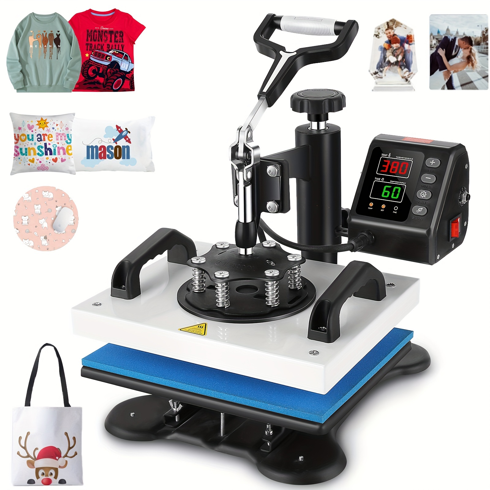 

12" X 10" Heat Press Machine, 360-degree Tshirt Press Machine For Bags Pillows Coasters Puzzles, Digital Industrial Sublimation Transfer Printer For Heat Transfer Vinyl