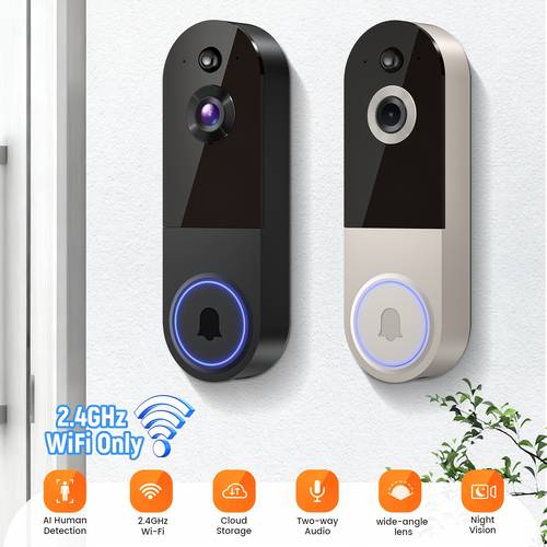 item picture 2k wireless camera multi combination smart doorbell 166 wide angle video surveillance two way voice intercom cloud storage support for rechargeable batteries with ai detection and 2 4g wifi connection clear