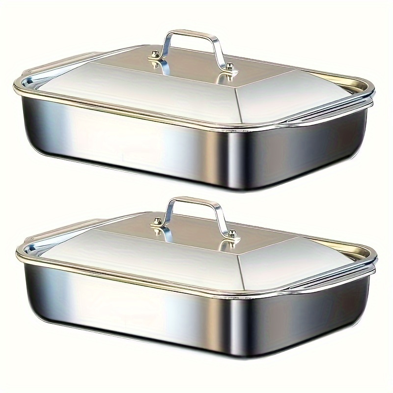 

Stainless Steel Roasting Pan Set - 2 , - Nonstick Rectangular , Dish For , , Double Handled , , Bbq Platter For , , Heating Compatibility - For Christmas, Halloween, , Graduation